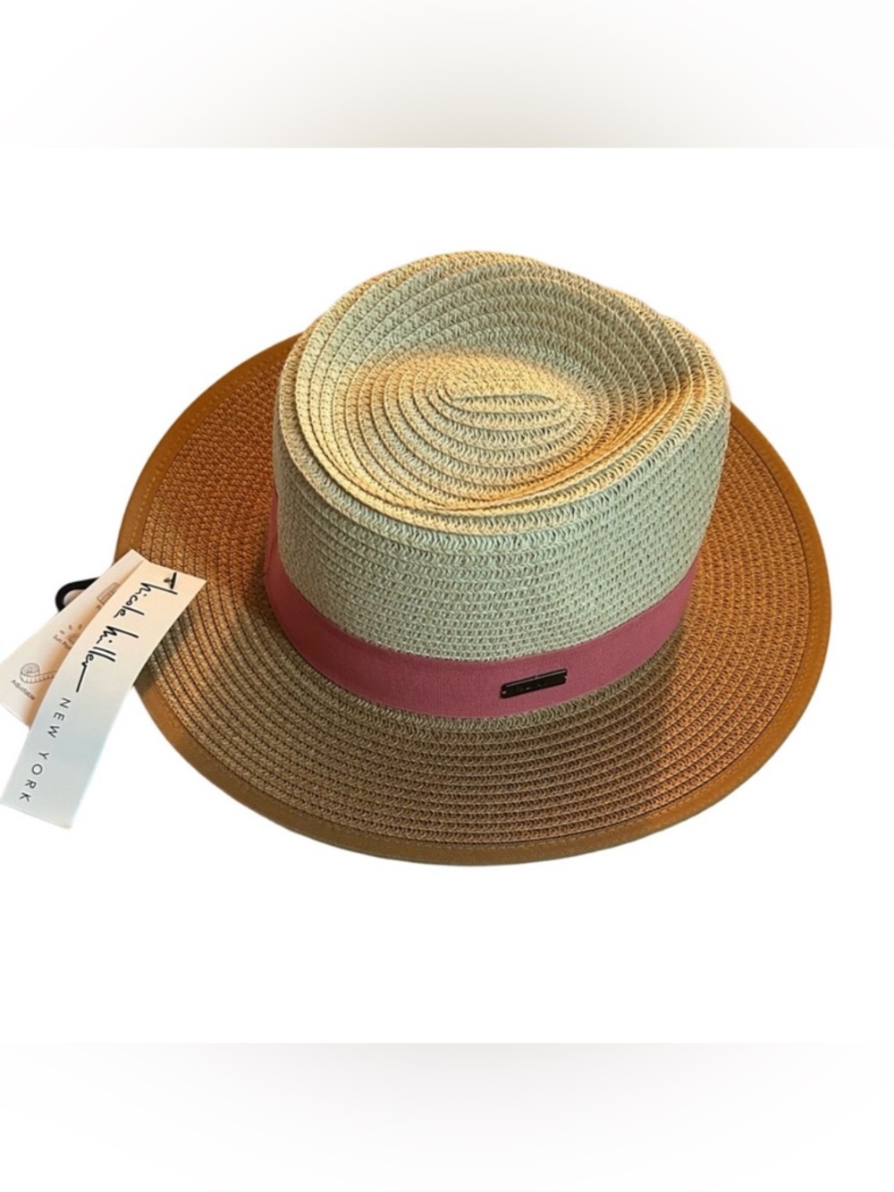 Nicole Miller Natural and Tan Straw Fedora with Light Band